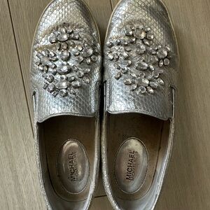 Michael Kors Silver Embellished Loafers